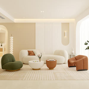 Sofá de piel de cordero color crema, diseño en forma de arco, muebles modernos minimalistas para sala de estar, para apartamento pequeño o área de recepción - Product Image 2