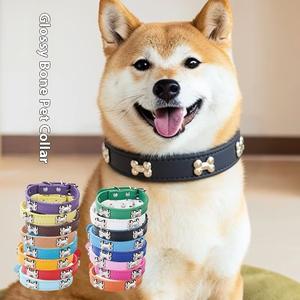 <span class=keywords><strong>Collar</strong></span> ajustable de lujo con diseño de hueso sólido de cuero PU para perros y gatos con decoración de cinta suave suministros transfronterizos para mascotas al por mayor - Product Image 2