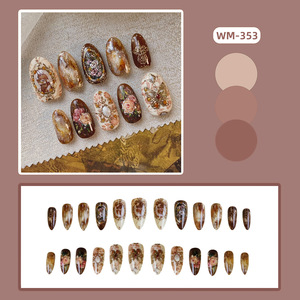 Faux ongles élégants en ambre rose, 24 pièces, forme amande, effet fumé, réutilisables, couvrance totale, pour l'automne et l'hiver - Product Image 2