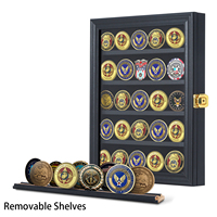 Support de vitrine de pièce de monnaie de défi militaire avec porte en acrylique transparent support de porte-monnaie en bois avec étagères amovibles à 2 rainures
