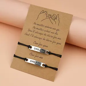 New China 2pcs Promise Card Friendship Bracelet Handmade Boho Black String Woven Dream Letters Bracelet For Birthday Gift