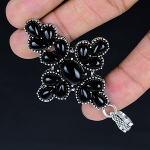 จี้โอนิกซ์สีดำที่ไม่ซ้ำกันสไตล์วินเทจเครื่องประดับอัญมณีขนาดใหญ่จี้คริสเตียนเสน่ห์ทางศาสนาทองเหลืองรวมมาก - Product Image 3