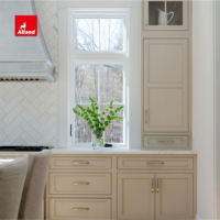 Armoire de cuisine Alland de style Shaker américain, en provenance de Chine, avec cadre encastré, de haute qualité, couleur kaki chaud, confortable et lumineuse, avec poignée en bronze.