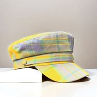 Gorras de Estilo Newsboy a Cuadros Amarillos y Morados al por Mayor, Sombreros Vintage para Conciertos y Fiestas para Mujer