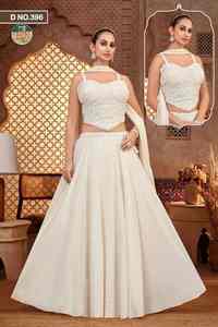 Lehenga Choli rose pâle brodé avec blouse à ourlet découpé et jupe en soie chatoyante pour tenue de fête - Product Image 5