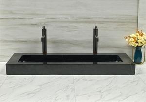 Lavabo Doppio in Marmo Moderno per Hotel, Rettangolare, Lucidato a Specchio, con Doppio Scarico e Doppia Vasca - Product Image 3