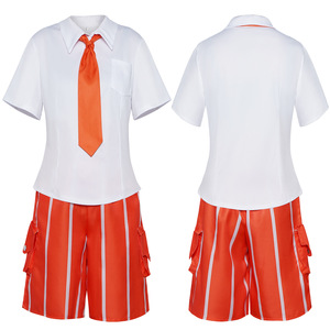 Ensemble de costumes de cosplay Crimson Orange Academy, chemise blanche, cravate orange, short rayé, tenue de jeu de rôle anime - Product Image 1