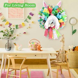 เครื่องประดับรูปกระต่ายการ์ตูนสำหรับงานแต่งงานในฤดูใบไม้ผลิ พวงหรีดอีสเตอร์ กระต่ายโจรพร้อมพวงมาลัยอีสเตอร์สำหรับตกแต่งบ้าน - Product Image 3