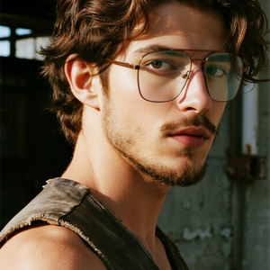 Monture de lunettes optiques surdimensionnée à double <span class=keywords><strong>pont</strong></span> carré, monture de lunettes de prescription en métal mince et tendance, vente en gros - Product Image 1