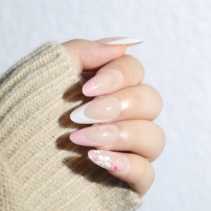 24 Uds. <span class=keywords><strong>Uñas</strong></span> postizas con patrón de <span class=keywords><strong>flores</strong></span> francesas de doble tono, manicura rápida y fácil, mejoras de <span class=keywords><strong>uñas</strong></span> artificiales para dedos - Product Image 1