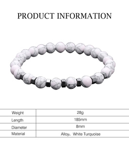 Pulsera de Cuentas de Piedra Natural de Moda, Turquesa Blanca, Roca Volcánica, Ágata Negra Mate, Brazalete Elástico - Product Image 1