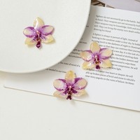 Boucles d'oreilles pendantes en résine avec orchidée véritable, bijoux à fleurs préservées, accessoires pour femmes, cadeau d'anniversaire