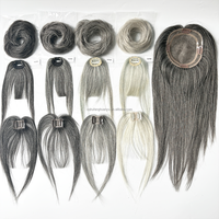Topper de cheveux fait main de haute qualité, sel et poivre, cheveux brésiliens Remy, topper en dentelle mono, perruque, cheveux gris pour personnes âgées