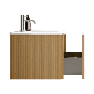 DB Etna 30 \ "Roble natural rayado Tocador de baño Montado en la pared Tocador flotante Fregadero de cerámica blanca Madera contrachapada Carcas - Product Image 6