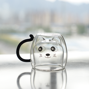 Tazza da caffè in vetro di nuovo Design personalizzabile in borosilicato a doppia parete da 300ml con adesivo per gatti cattivi - Product Image 1