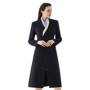 European and American Style Oversize Single Button Blazer Fleece Woolen Long Coats Stewardess Airline Railway Workwear Uniforms