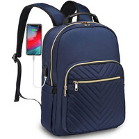 Tas Ransel Laptop Wanita Bergaya Quilted dengan Penutup Ritsleting, Port USB, Kapasitas Besar 16 Inci, Pegangan Lembut, Tali untuk Penggunaan Bisnis dan Sekolah