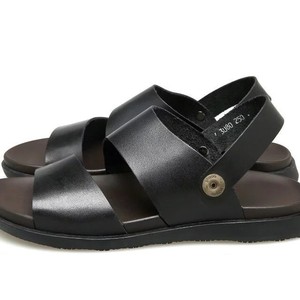 Cross-<b>strap</b> <b>Buckle</b> Men's Sandals First Layer Cowhide Open Toe Rubber Outsole Casual Summer Breathable Solid Genuine Leather - Product Image 5
