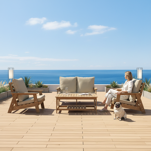 Prix direct usine : Ensemble de mobilier de <span class=keywords><strong>jardin</strong></span> de luxe en composite bois-plastique pour extérieur, comprenant table basse et canapé de <span class=keywords><strong>salon</strong></span>, idéal pour balcon et <span class=keywords><strong>salon</strong></span>. - Product Image 1