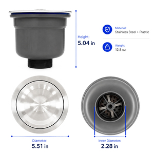 Ralo de Pia de Cozinha em Aço Inoxidável de Grande Capacidade 5.51" com Alta Vazão e Tampa para Pia de Cozinha de Cuba Única - Product Image 2