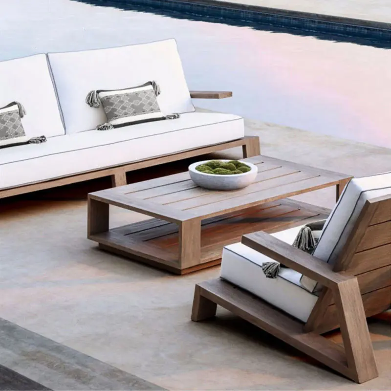 Canapé de jardin en bois de teck, ensemble de salle à manger, meubles de Patio, 5 pièces, 2022