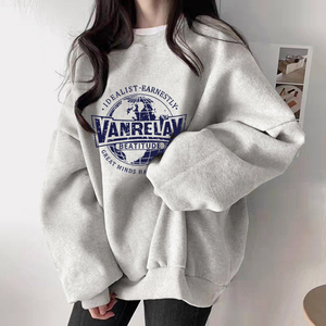 Sweat-shirt à col rond blanc et gris de style européen pour femmes, grande taille, vêtements d'extérieur, nouvelle tendance automne/hiver, dessin animé - Product Image 5