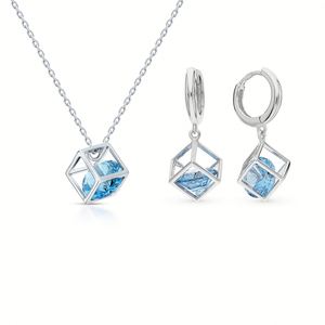 Venta al por mayor de fábrica: Conjunto de joyas de plata de ley 925 con circonitas para hermanas y mejores amigas, que incluye collar y pendientes geométricos para fiesta. - Product Image 6