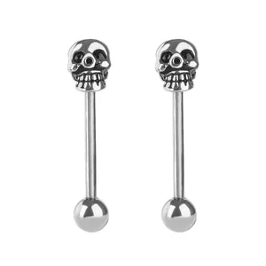 New Arrival Fashionable Skull Shape Silver Tongue Barbell Body Jewelry Custom Tongue Rings Piercing