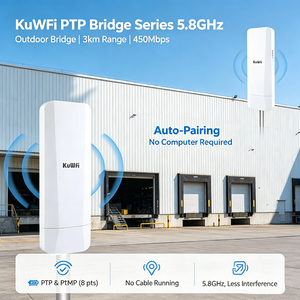 KuWFi N660 Répéteur <span class=keywords><strong>WiFi</strong></span> Extérieur 3km 5.8Ghz 450Mbps, Pont Sans Fil <span class=keywords><strong>Longue</strong></span> Distance Point à Point pour Sécurité CCTV - Product Image 1