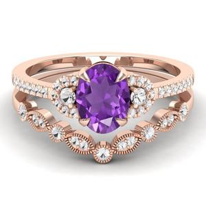 18K Rose <b>Gold</b> Plated 925 Sterling Silver Pear Cut Amethyst Engagement <b>Ring</b> with Double Halo Trendy Design for Wedding & Party - Product Image 5