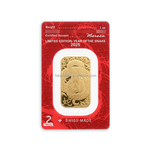 2025 Barre d'or suisse en laiton de 1 once avec numéros différents, Souvenir Année du Serpent, lingot plaqué or en blister - Product Image 4