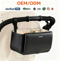 Sac d'accessoires pour poussette en cuir végétalien de qualité supérieure Organisateur de poussette pour bébé en PU avec porte-gobelet isolé Sac pour poussette à couches pour bébé