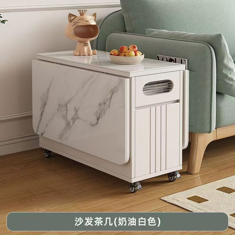 Mesa de centro plegable, color blanco hueso, sin taburete.