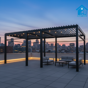 Pergola rétractable motorisée Sweet Home Premium, <span class=keywords><strong>abri</strong></span> en aluminium antirouille avec éclairage LED <span class=keywords><strong>pour</strong></span> les moments <span class=keywords><strong>de</strong></span> loisirs en <span class=keywords><strong>jardin</strong></span> - Product Image 1