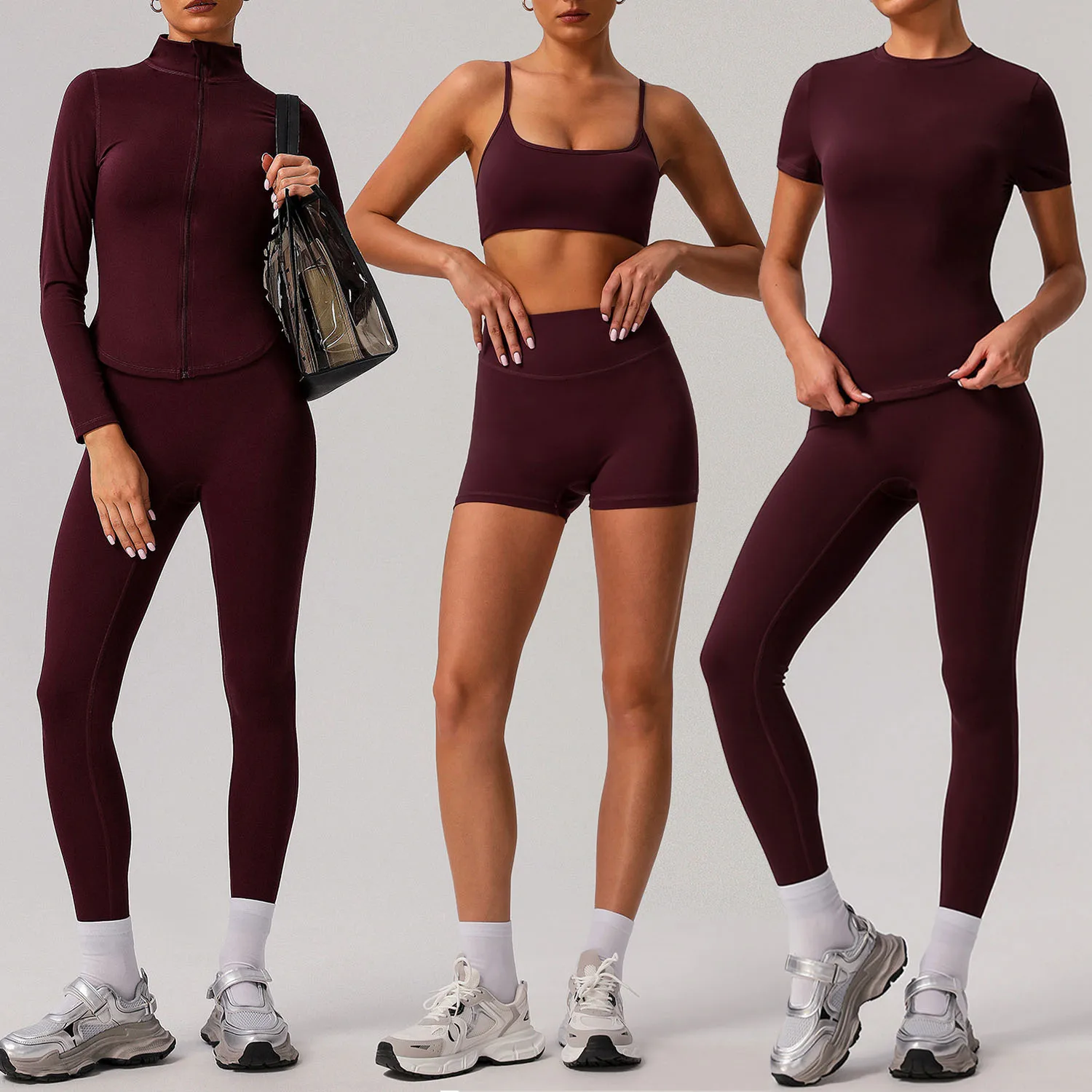 Female Fitness Yoga Set Women Naked Feeling 5 Piece Gym Outfits Quick Dry Sports Suits