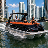 Bateau ponton en aluminium spacieux de 22 pieds, 200 CV, 12 personnes, avec échelle de bain, table, salon avant, pour fêtes aquatiques et vacances, certifié CE