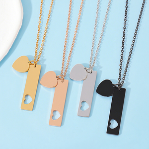 Collier en acier inoxydable Ywyougang - Pendentif double <span class=keywords><strong>cœur</strong></span> et barre, gravure personnalisée, multicolore pour usage quotidien et cadeau - Product Image 1