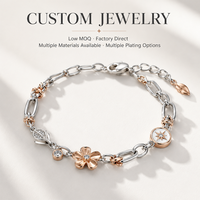 Bracelet à breloques fleur en acier inoxydable personnalisé OEM ODM, plaqué or rose, avec chaîne à maillons et pierres CZ, vente en gros, commande en gros