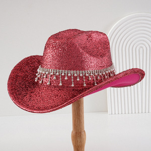 Sombrero de copa plateado de poliéster con ribete de perlas, sombrero de fiesta resistente al viento y al sol, M56-58cm - Product Image 3