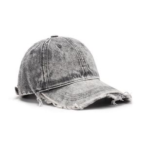 Casquette de baseball unisexe en denim à 6 panneaux, style vintage, avec revêtement lavable, respirante, motif brodé courant, pour l'extérieur, visière incurvée - Product Image 1