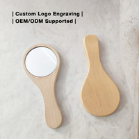 Miroir en bambou éclairé en gros avec logo laser, finition bronze, miroir rond miniature portable pour les passionnés de beauté