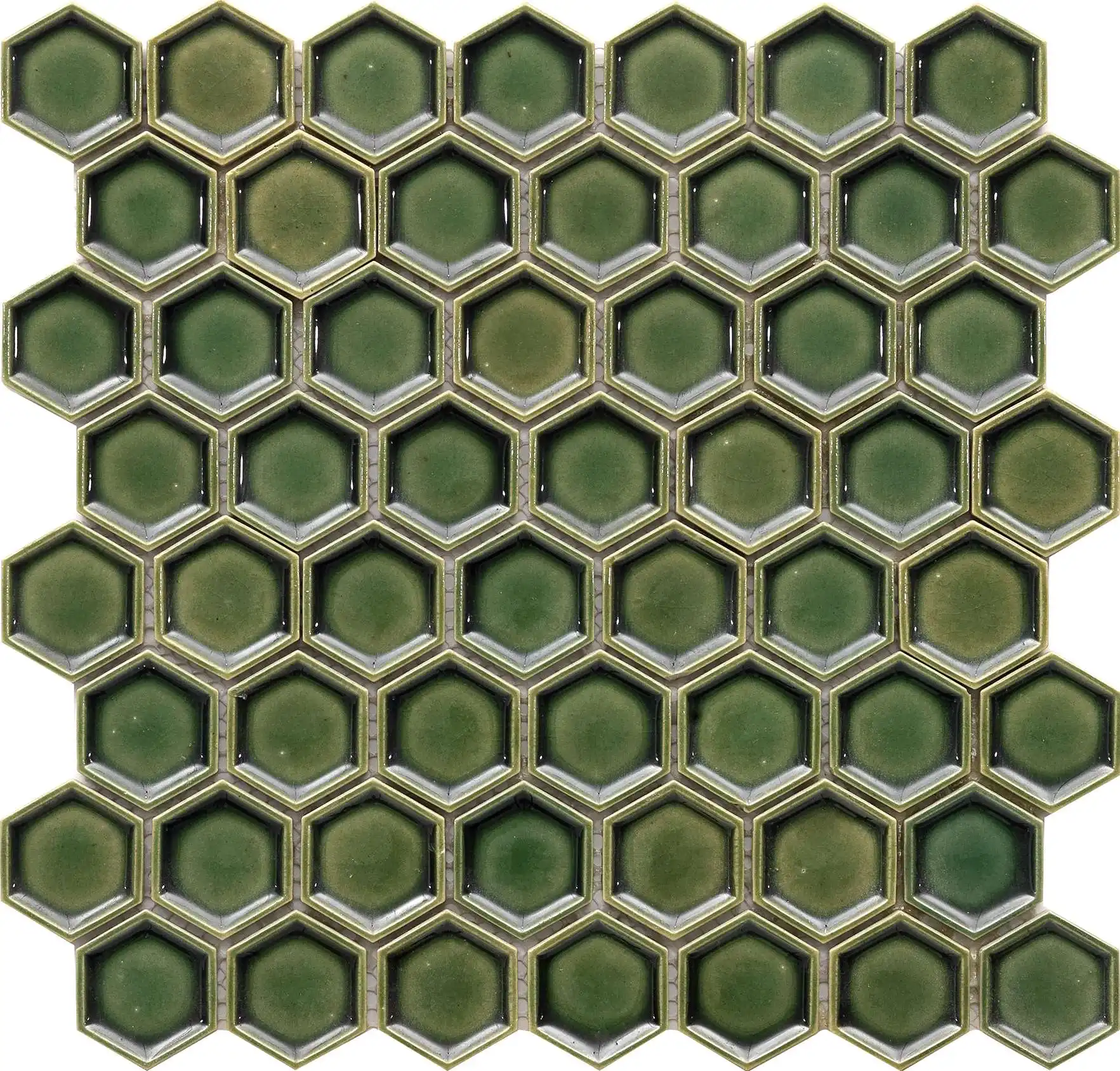 Mosaico de ladrillo hecho a mano al por mayor, forma hexagonal, Color verde, Fondo de cerámica, azulejo de mosaico