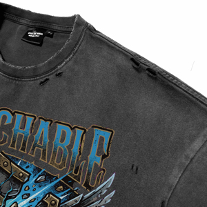 Camisetas de Hombre Extra Grandes, Estilo Vintage, Lavado Ácido, con Diseño de Escudo Punk Personalizado, Impresión DTG, Transpirables, Venta al Por Mayor - Product Image 3