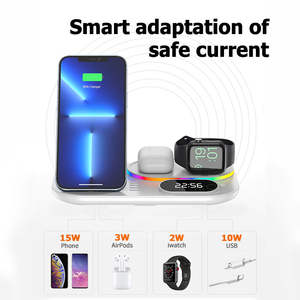 Horloge numérique LED 4 en 1 Station de charge sans fil pliable <span class=keywords><strong>Support</strong></span> de station d'accueil pour <span class=keywords><strong>Samsung</strong></span> iPhone 15 14 13 12 11 Max Pro Charger Holder - Product Image 4