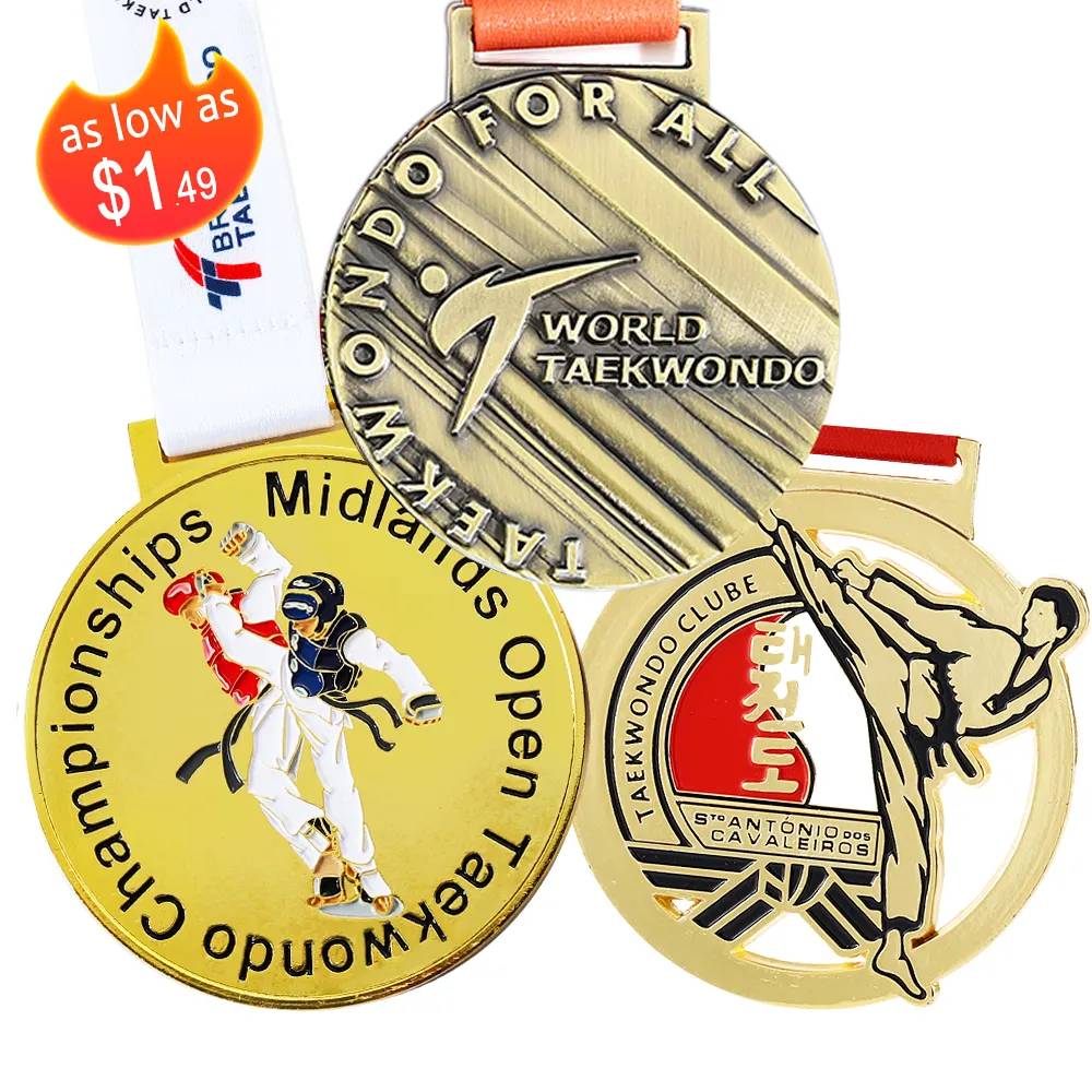 ميدالية ميدالا معدنية من شركة التصنيع مخصصة ثلاثية الأبعاد ذهبية وفضية وبرونزية من سبائك الزنك ميدالية رياضية من Jiu Jitsu Judo Kung Fu ميدالية تايكوندو للكاراتيه