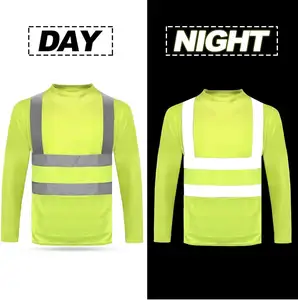 Güvenlik gömlekleri hi-vis hızlı kuru Polyester yeşil t-shirt sarı uzun kollu gömlek düğmesi yukarı