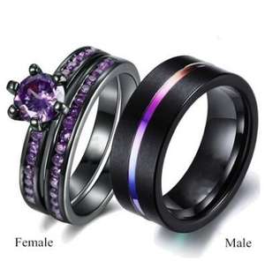 Set di fedi nuziali per coppie di zirconi blu scuro per coppie - Product Image 6