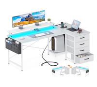 Bureau moderne pour le travail et les jeux avec barre lumineuse LED et 5 tiroirs, table d'ordinateur de direction avec surface en bois pour le bureau à domicile