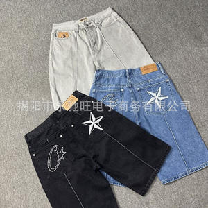 Nouveau modèle tendance transfrontalier <span class=keywords><strong>Corteiz</strong></span> Alcatraz Jeans en denim brodé étoile coupe mi-haute pour homme – Collection été - Product Image 2