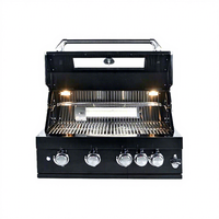 Barbecue à gaz encastrable en acier inoxydable noir, 4 brûleurs, appareil de cuisson pour cuisine extérieure
